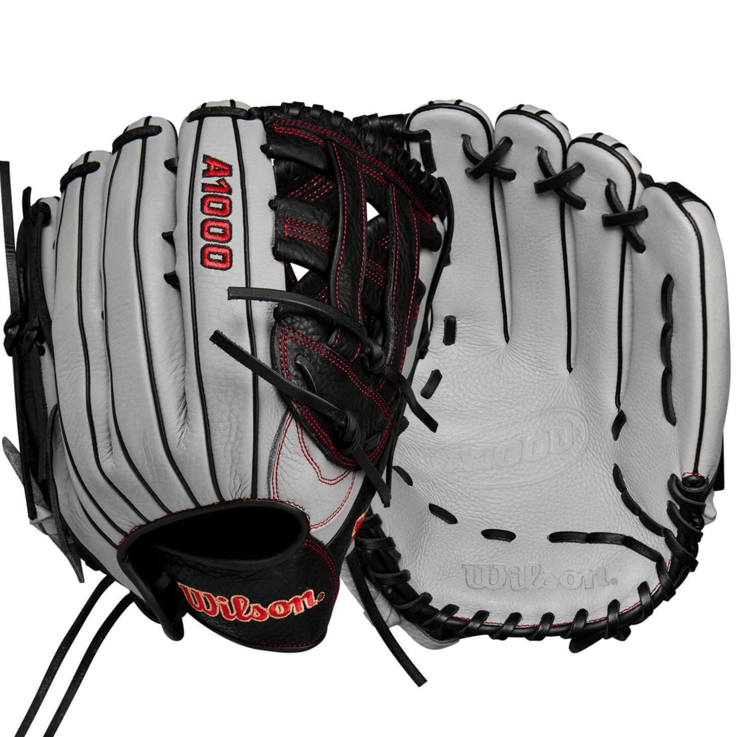 Wilson 2024 A1000 1750 LHT 12.5" outfield baseball glove showcasing Dual Post Web design and rolled dual welting.