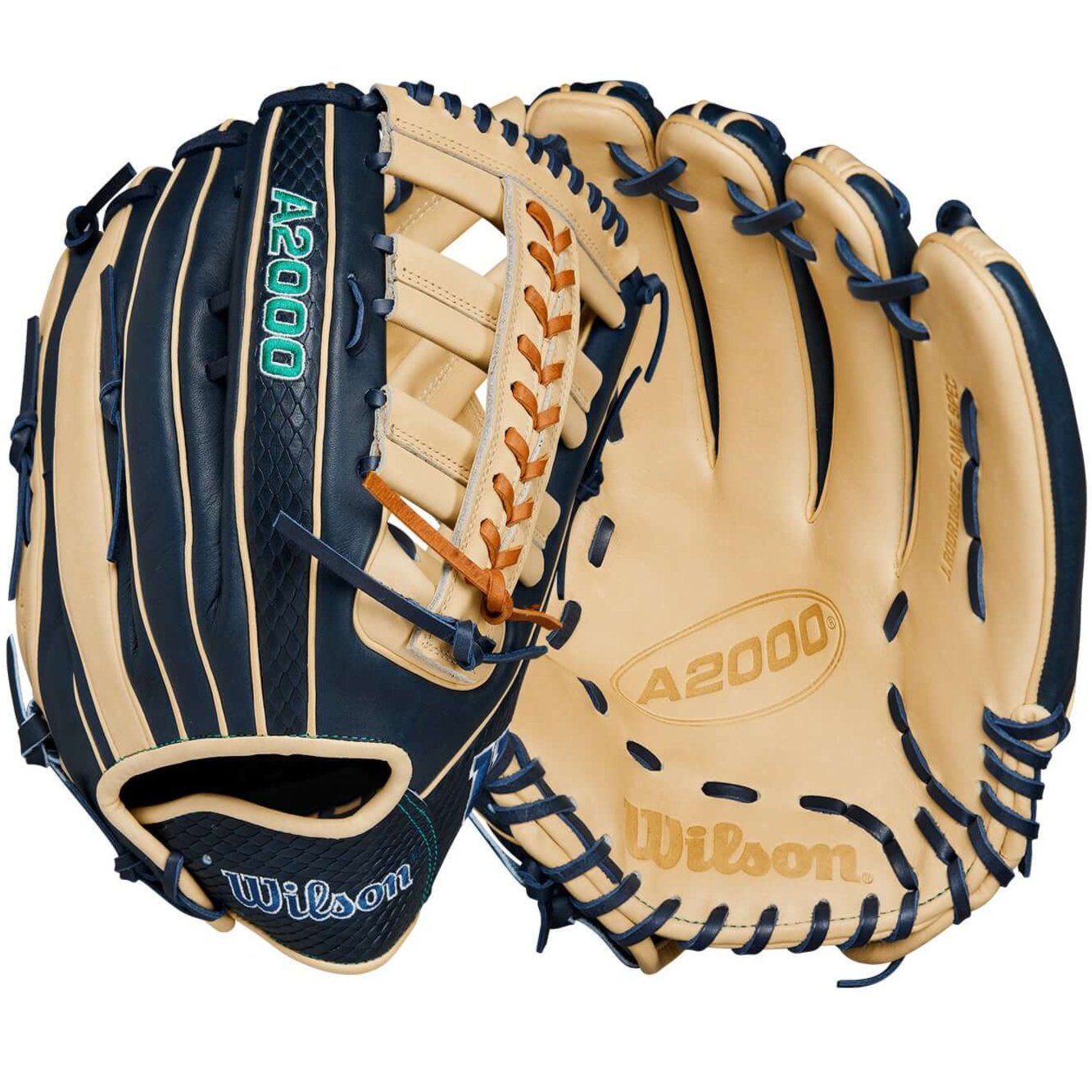 Wilson 2024 A2000 Julio Rodriguez Show GM LHT 12.5 inch outfield glove in Navy Blue and Blonde