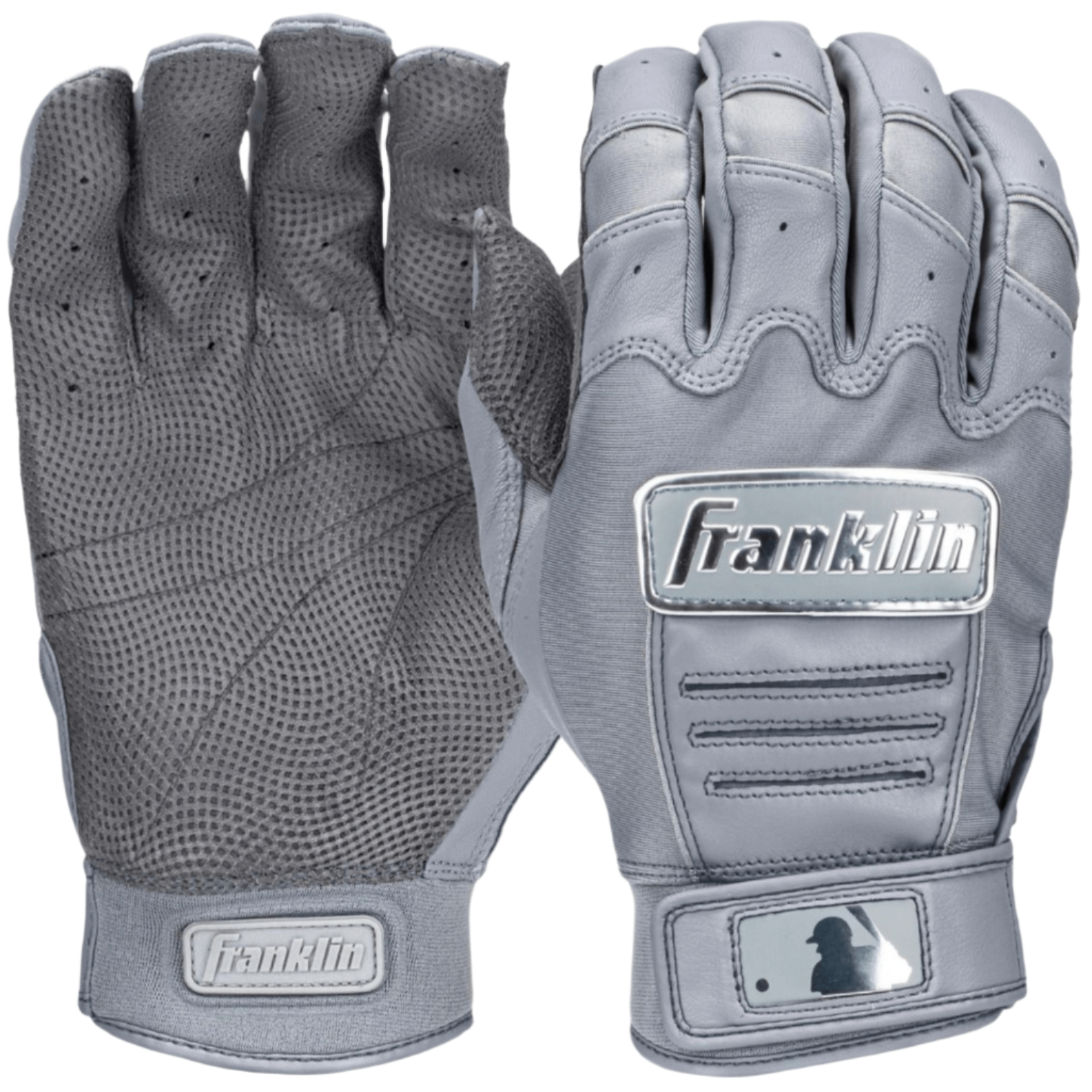 Franklin CFX Pro chrome batting gloves in gray, featuring digital sheepskin leather for superior grip and durability.