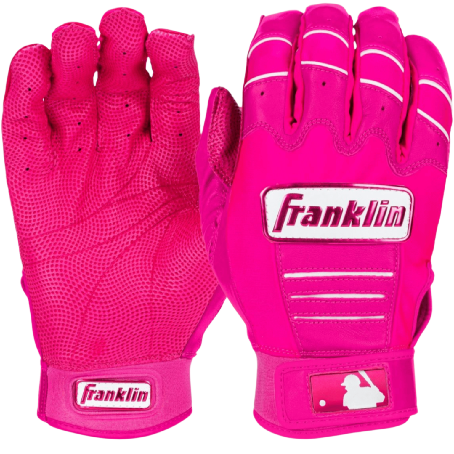 Franklin MLB CFX Pro Hi-Lite batting gloves in pink, designed for comfort and durability for baseball and softball players.