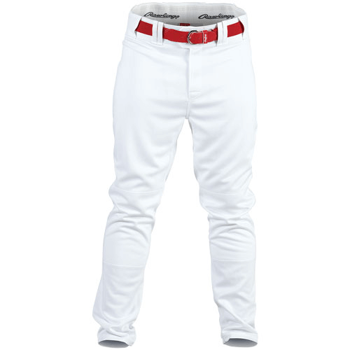 Rawlings YPRO150 youth semi-relaxed white pants with gripper elastic waistband and zipper fly front.