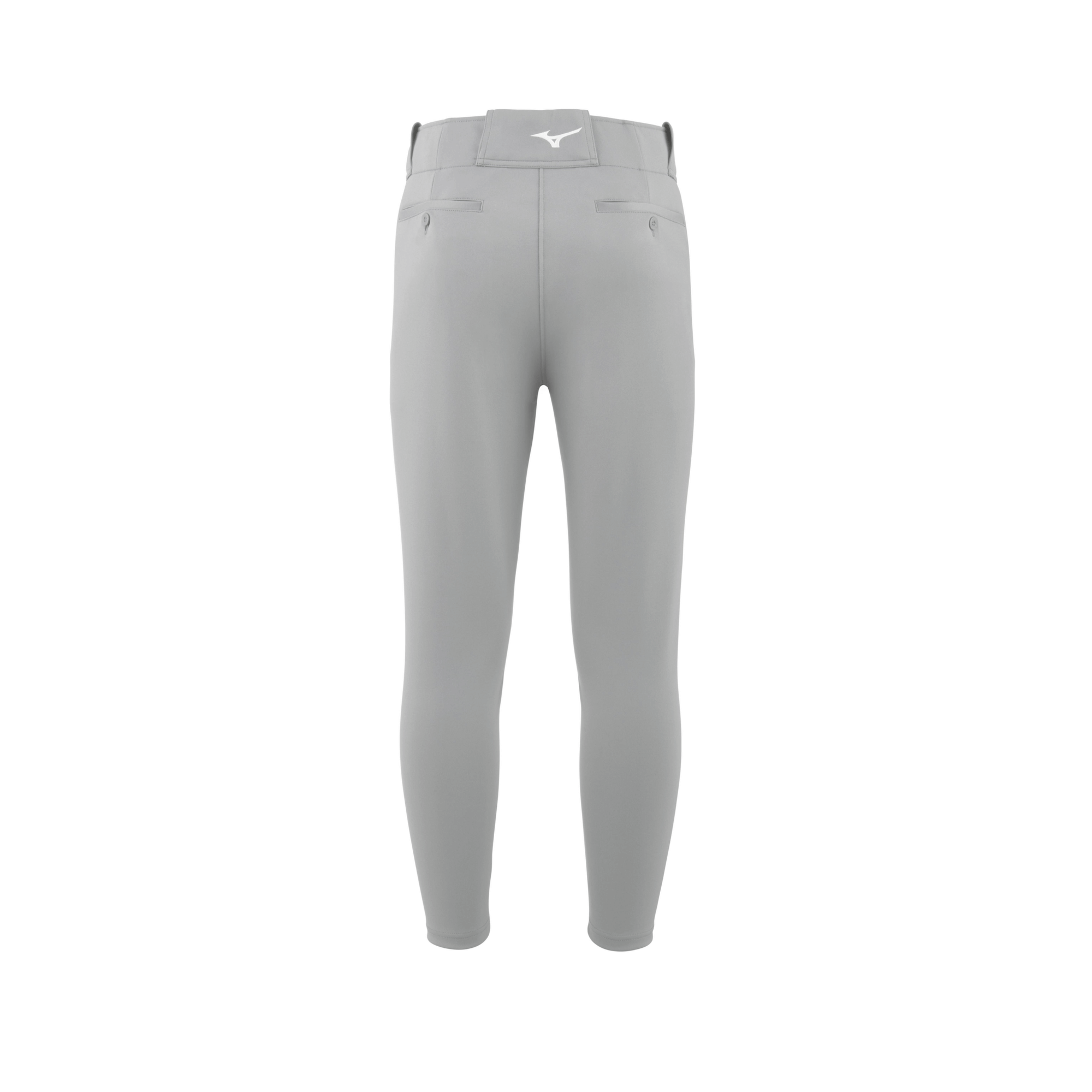 Mizuno Youth Premier Tapered Tweener Pant Grey, slim fit with tunnel-belt loop waist and double knee design, back view.