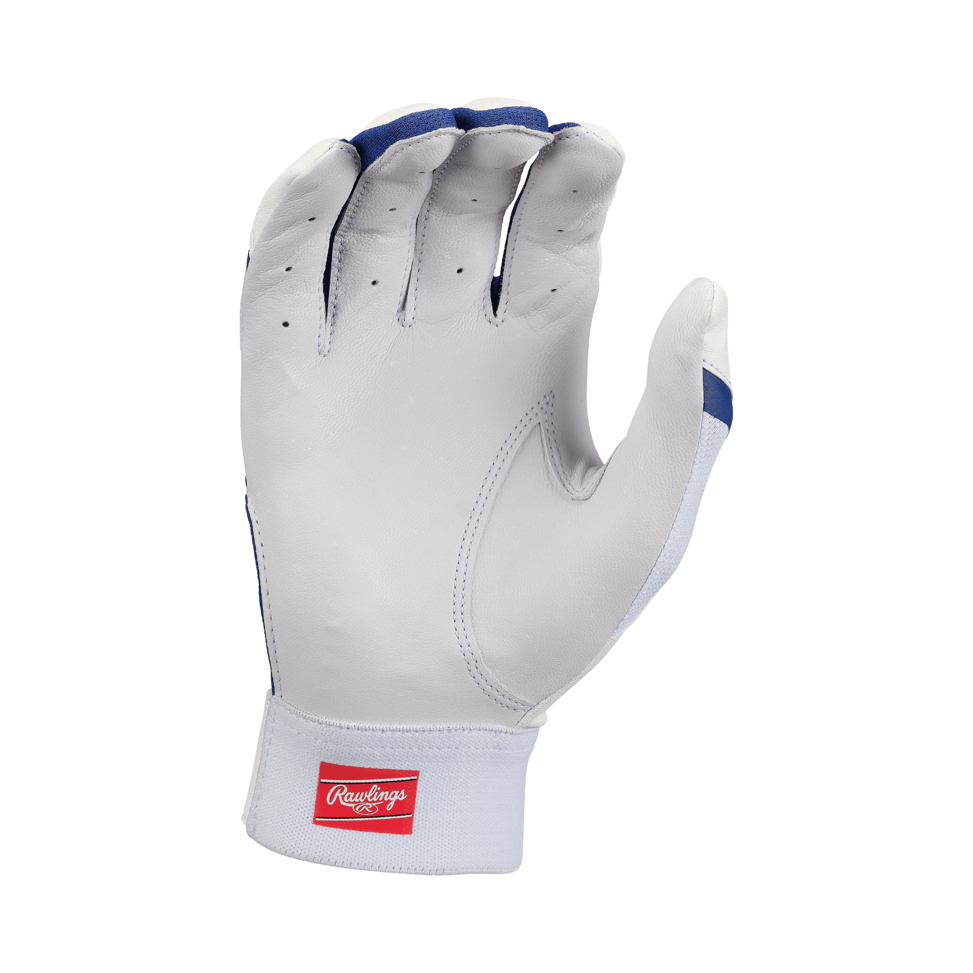 Rawlings Adult 5150 II Batting Gloves White/Navy with goatskin leather palm for secure grip.