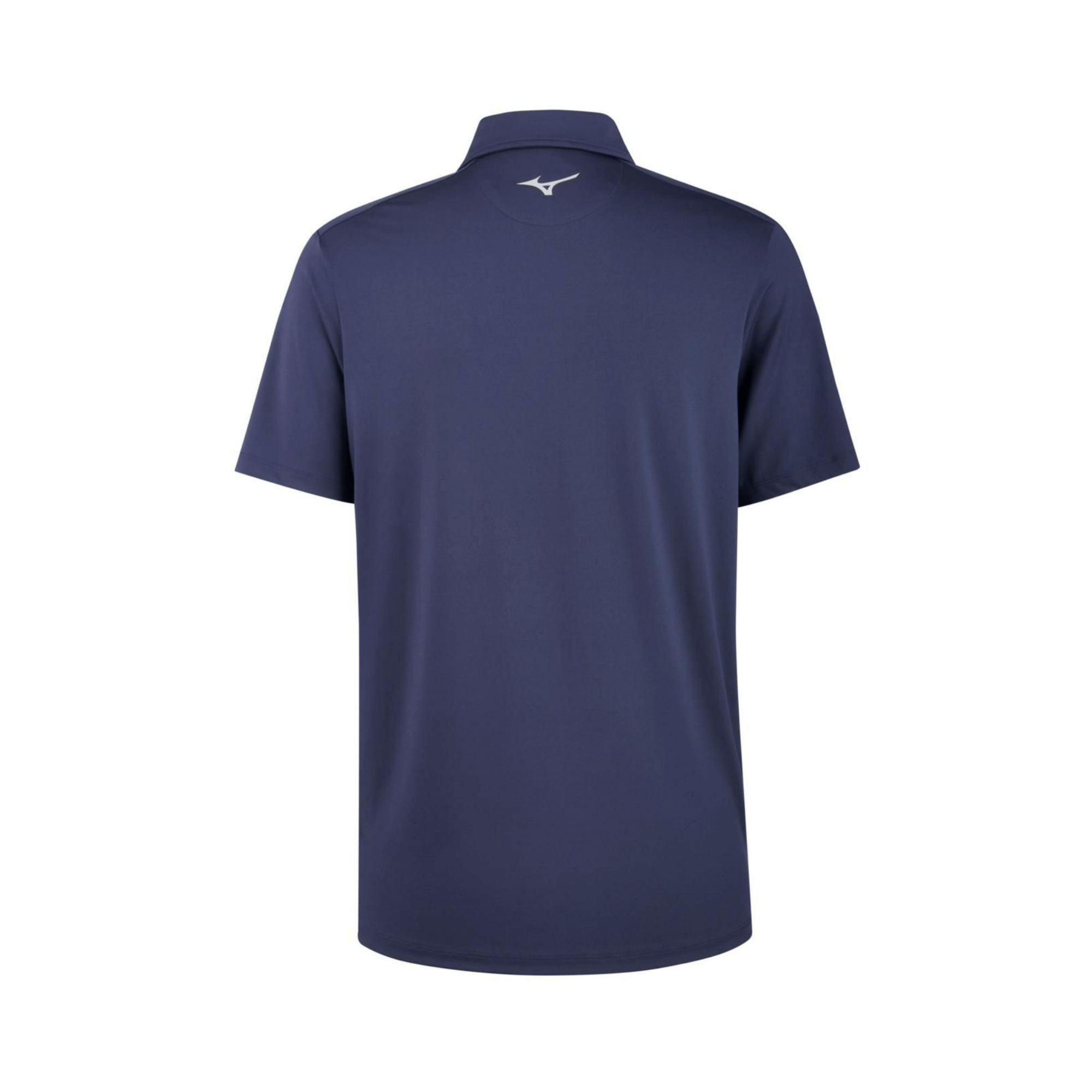 Back view of Mizuno Accel Polo in navy color, showcasing moisture-wicking Mizuno DryLite™ technology.