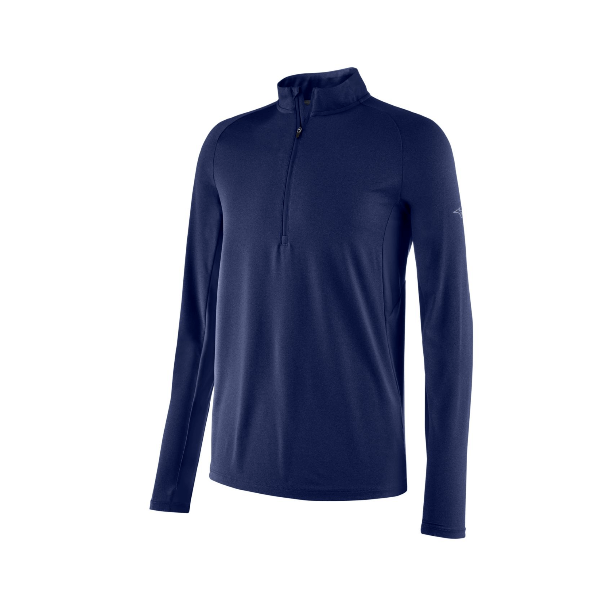 Mizuno Men's Performance 1/4 Zip in navy, featuring breathable fabric and mesh back for optimal ventilation.