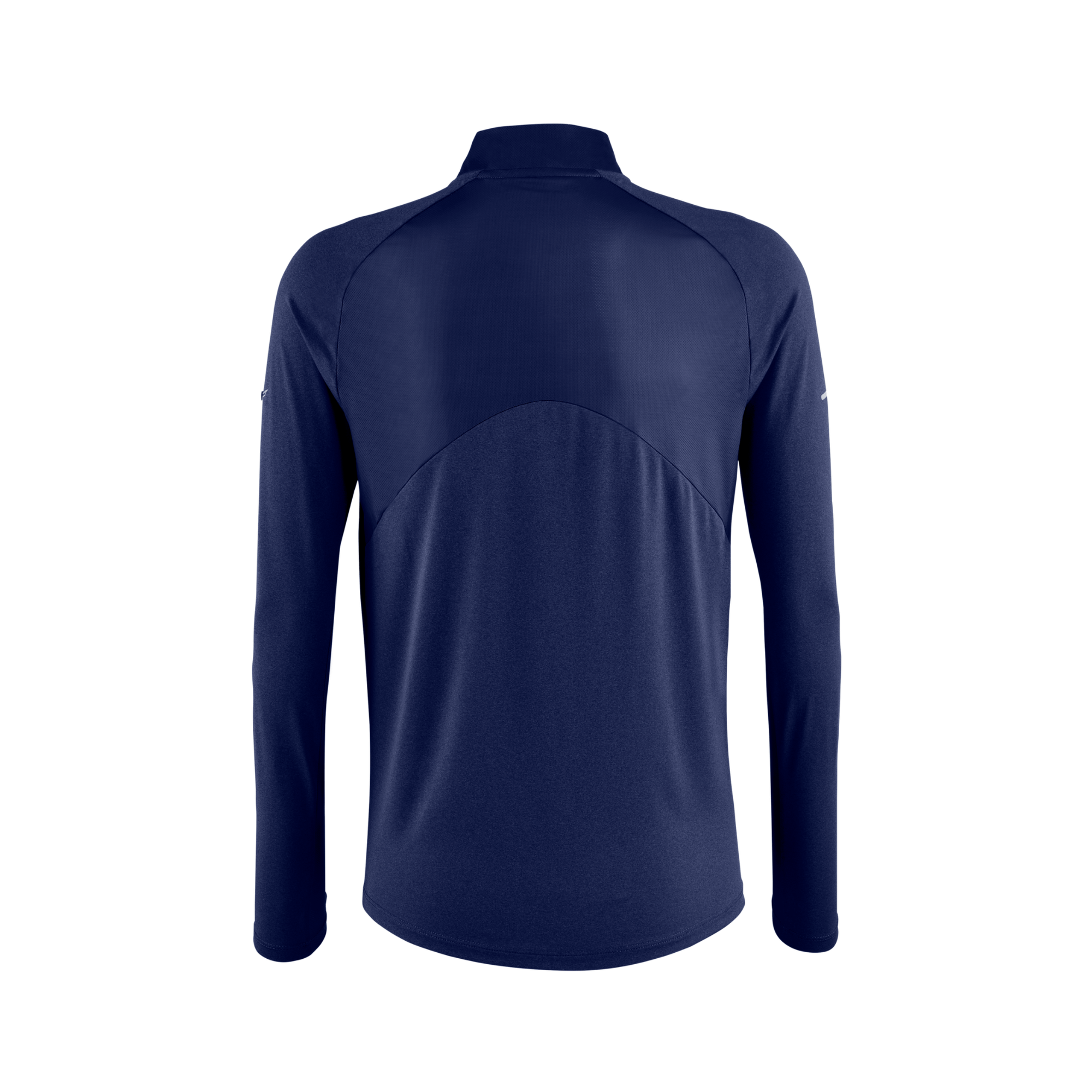 Mizuno Men's Performance 1/4 Zip in navy, showcasing breathable mesh back and long sleeve design for optimal ventilation.