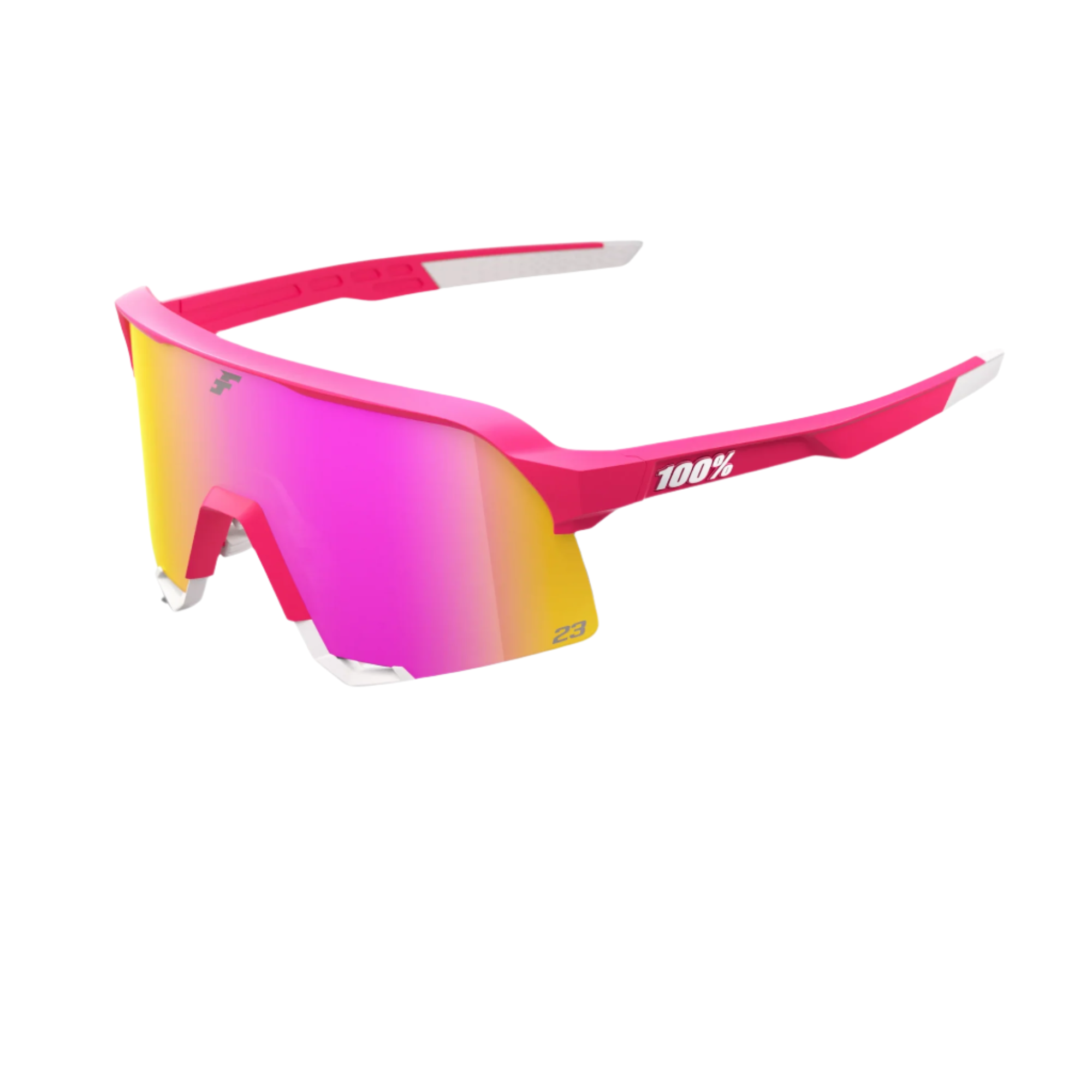 100% x Tatis Limited-Edition HiPER sunglasses in vibrant pink with mirrored lens, perfect for bold fashion statements.