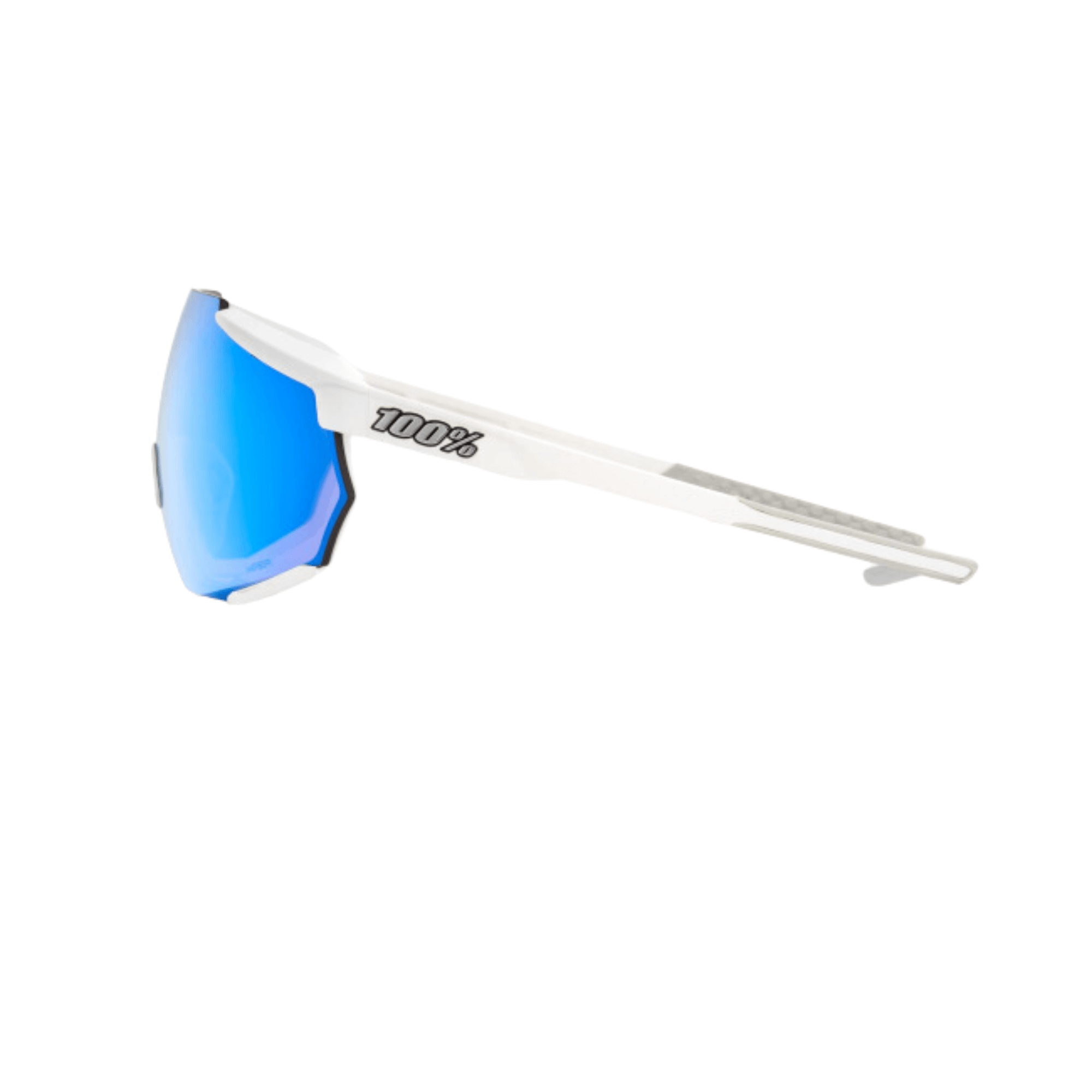 100% Racetrap Matte White sunglasses with HiPER® Blue Multilayer Mirror Lens