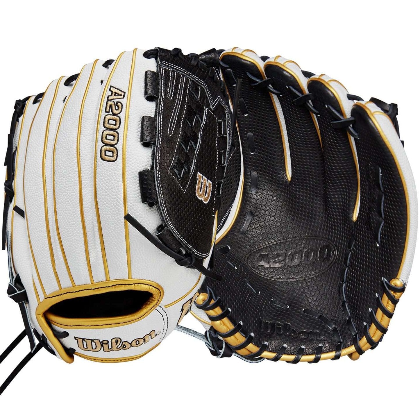 Wilson 2024 A2000 FP SCV125SS 12.5-inch softball glove in white, black, and gold