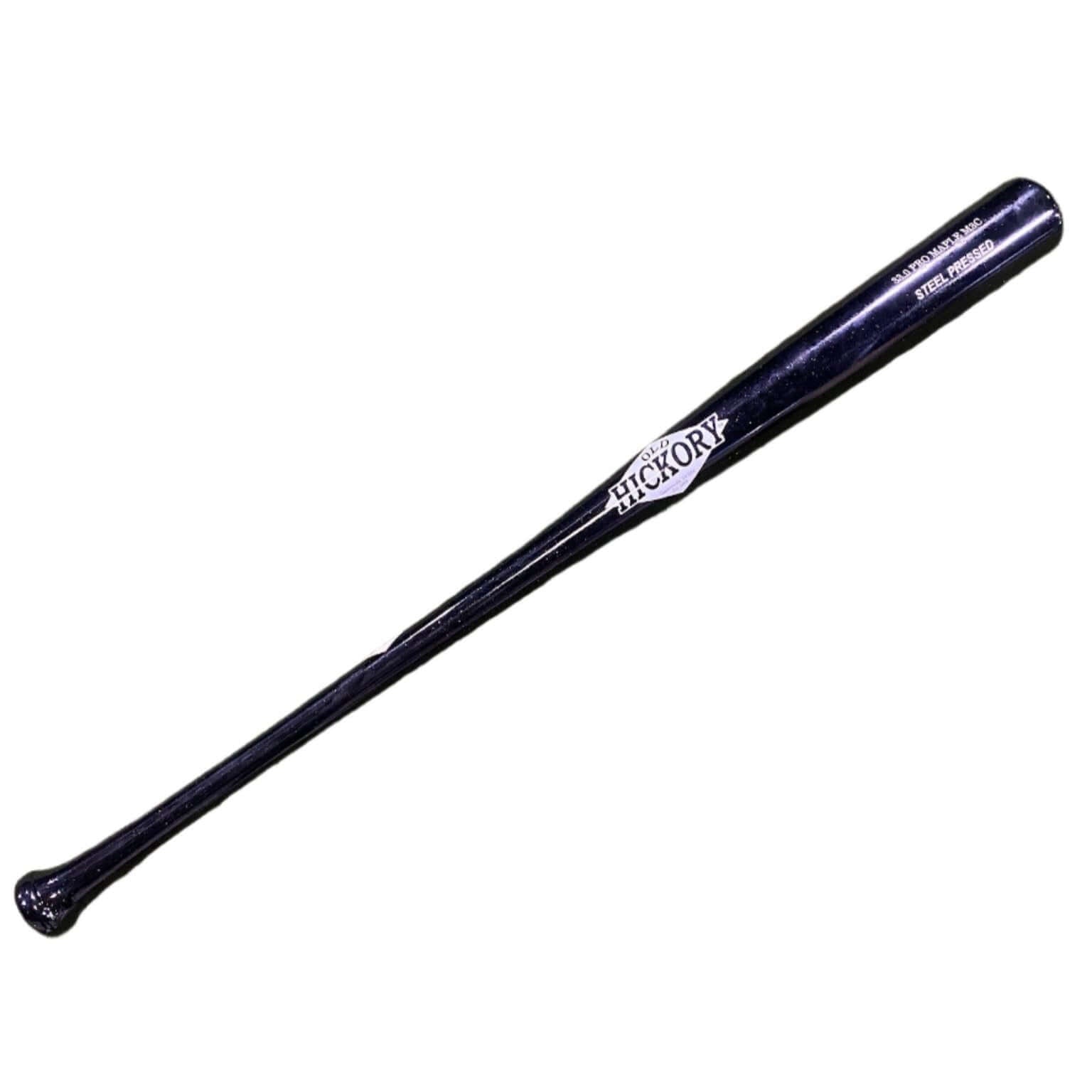 Old Hickory Steel Pressed M3C Custom baseball bat with a sleek black finish and logo detailing.