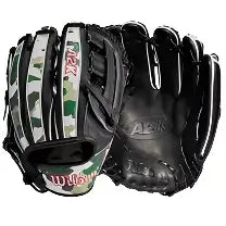 Wilson A2K 1795SS 12-inch infield baseball glove in dual post web design, featuring camo and black color scheme.