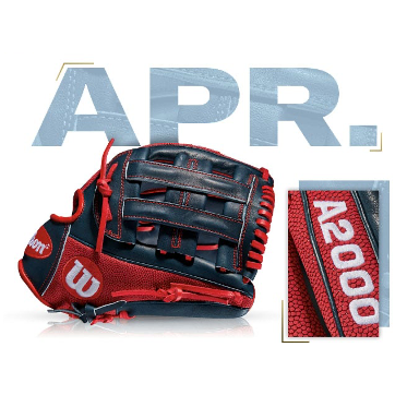 Wilson José Ramírez Custom A2000 DW5 glove in red SuperSkin and navy Pro Stock Leather, showcasing spring debut design.