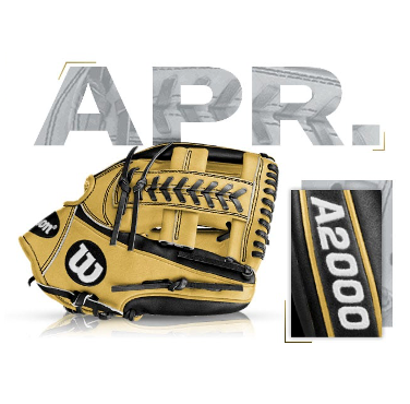 Wilson A2000 glove in yellow and black for April 2018, featuring custom design details.