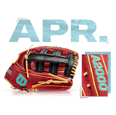 Wilson A2000 1806 glove in red and black, April 2021 edition featuring custom design for David Peralta.