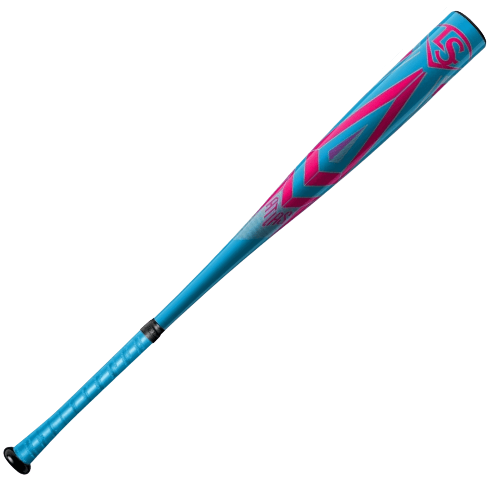 Louisville Slugger Atlas Thirty-One Flavors Limited Edition baseball bat in blue and pink with a one-piece alloy design.