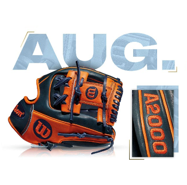 Custom Wilson A2000 glove in black and orange, featuring August 2015 design, highlighting José Altuve's GM edition.