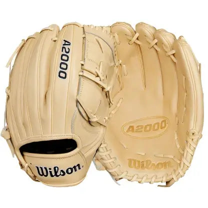 Wilson A2000 B125 GOTM glove in beige with bold logos, designed for optimal performance and pitch control.