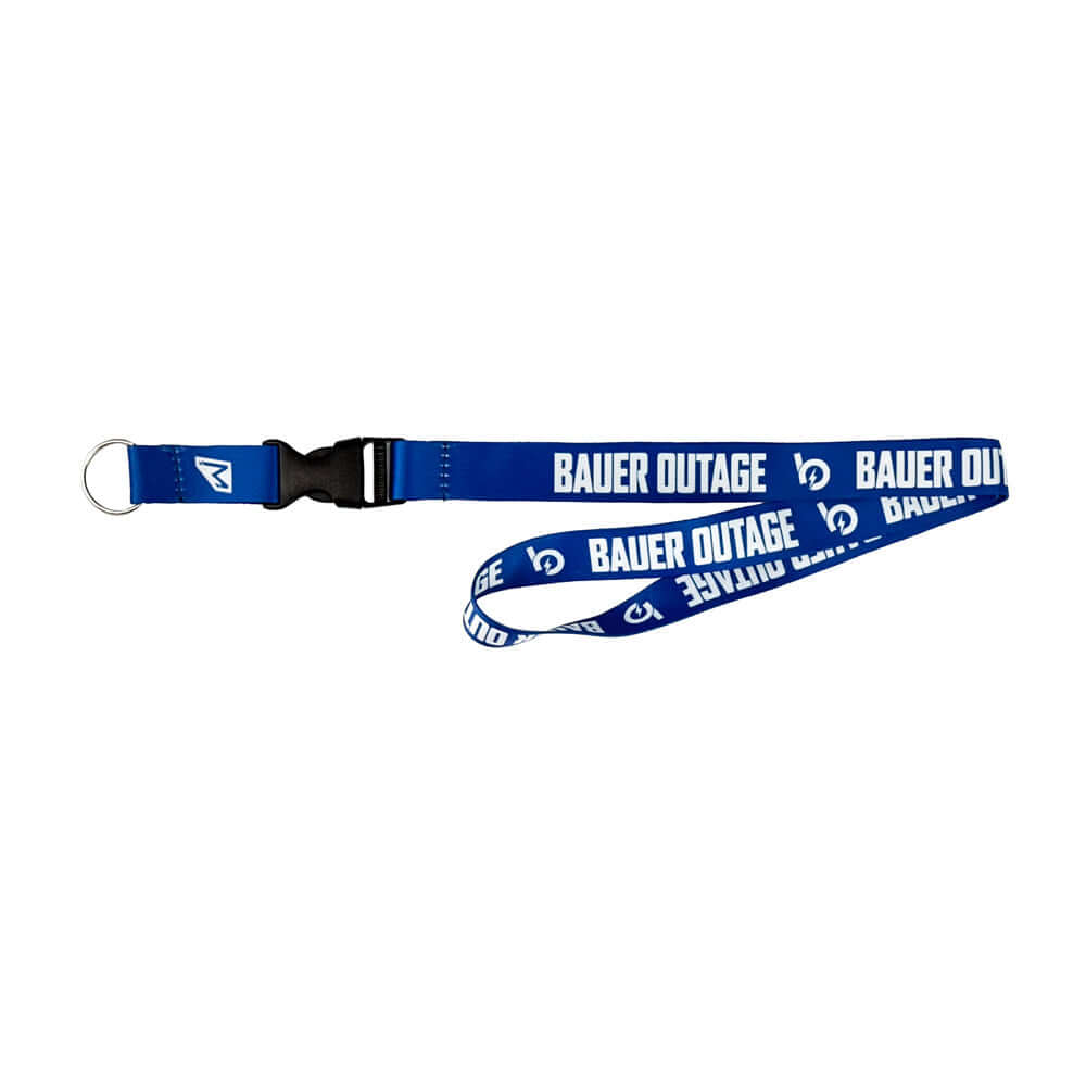 Bauer Outage lanyard in blue with breakaway buckle and keyring, perfect for fans to showcase their passion.