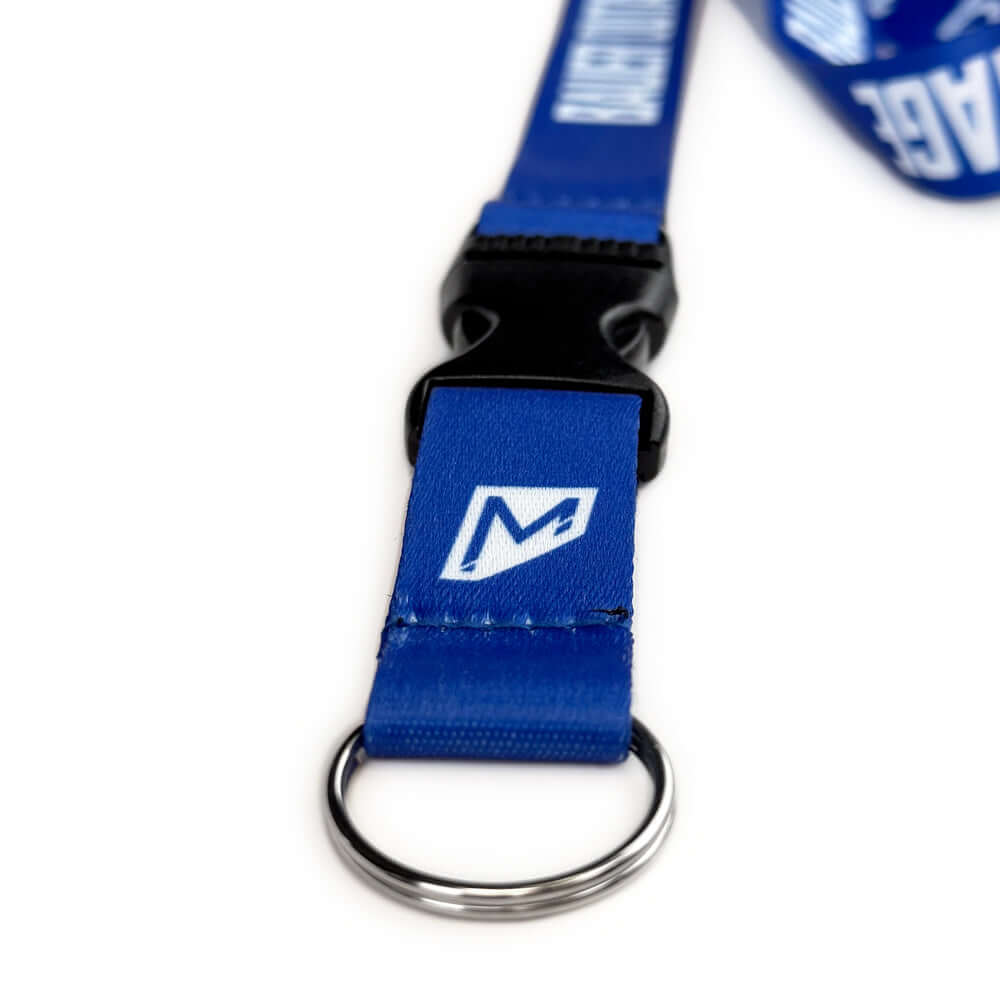 Bauer Outage lanyard in blue with breakaway buckle and keyring for essentials, showcasing team spirit and durable design.