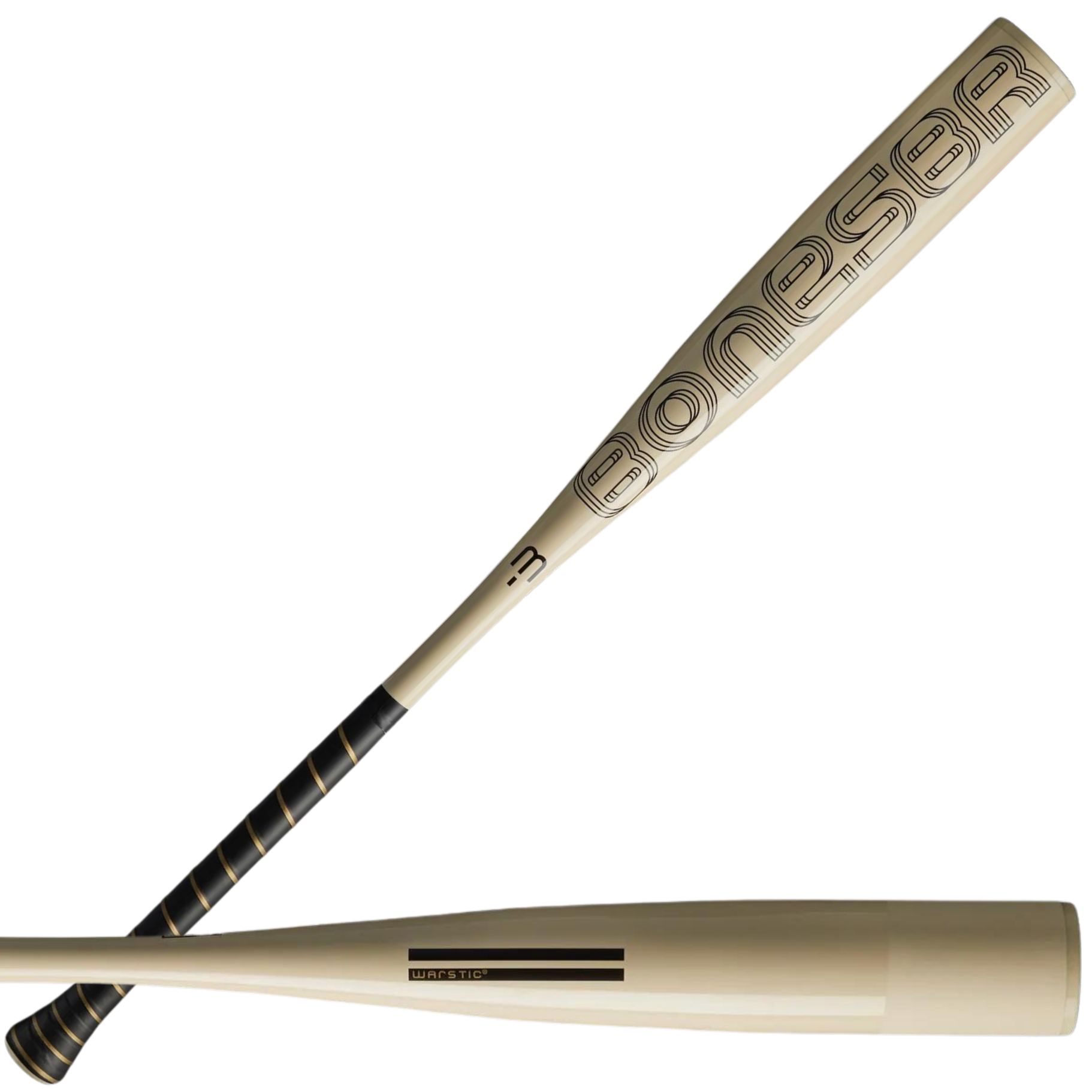 Warstic Bonesaber BBCOR metal baseball bat with Katana2X Alloy Barrel and elegant design for enhanced swing speed.