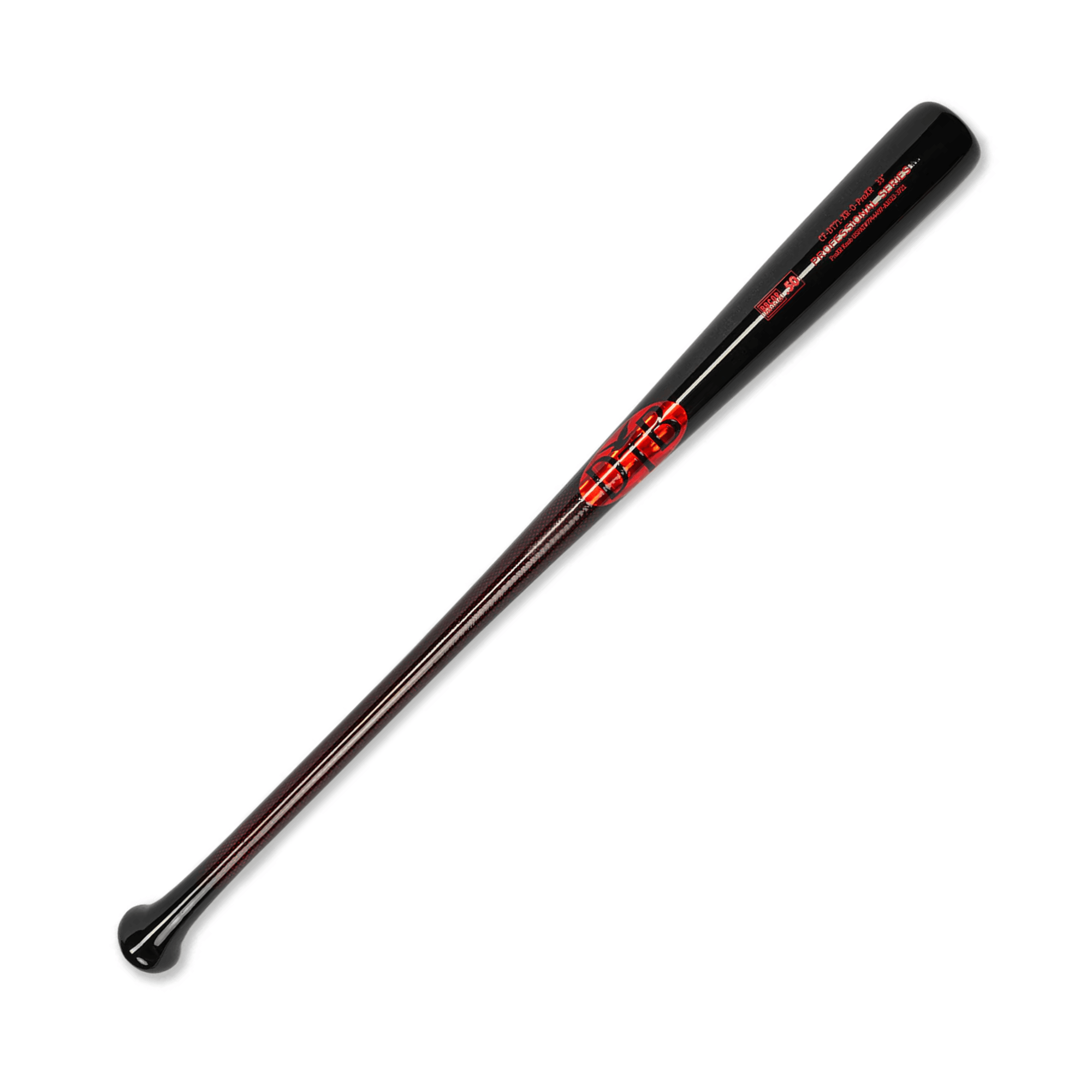 Dove Tail Bats CFi13SD Carbon Reinforced Wood Bat featuring a sleek black design and red accents for improved batting performance.