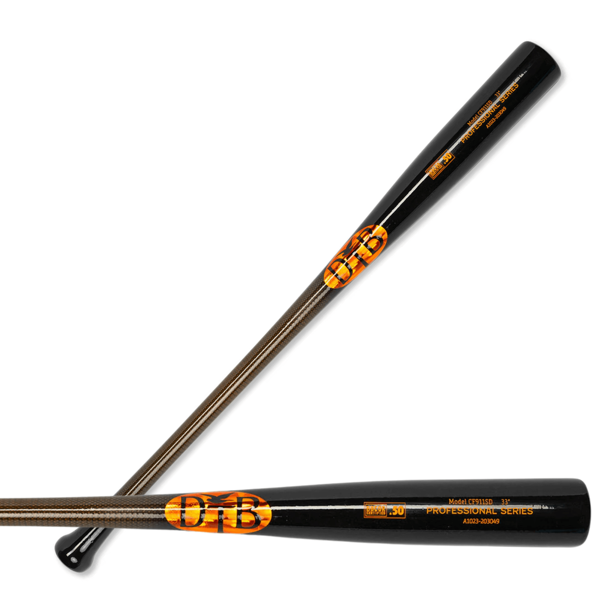 Dove Tail Bats CFi13SD Carbon Reinforced Wood Bat with a sleek black design and bold logo.