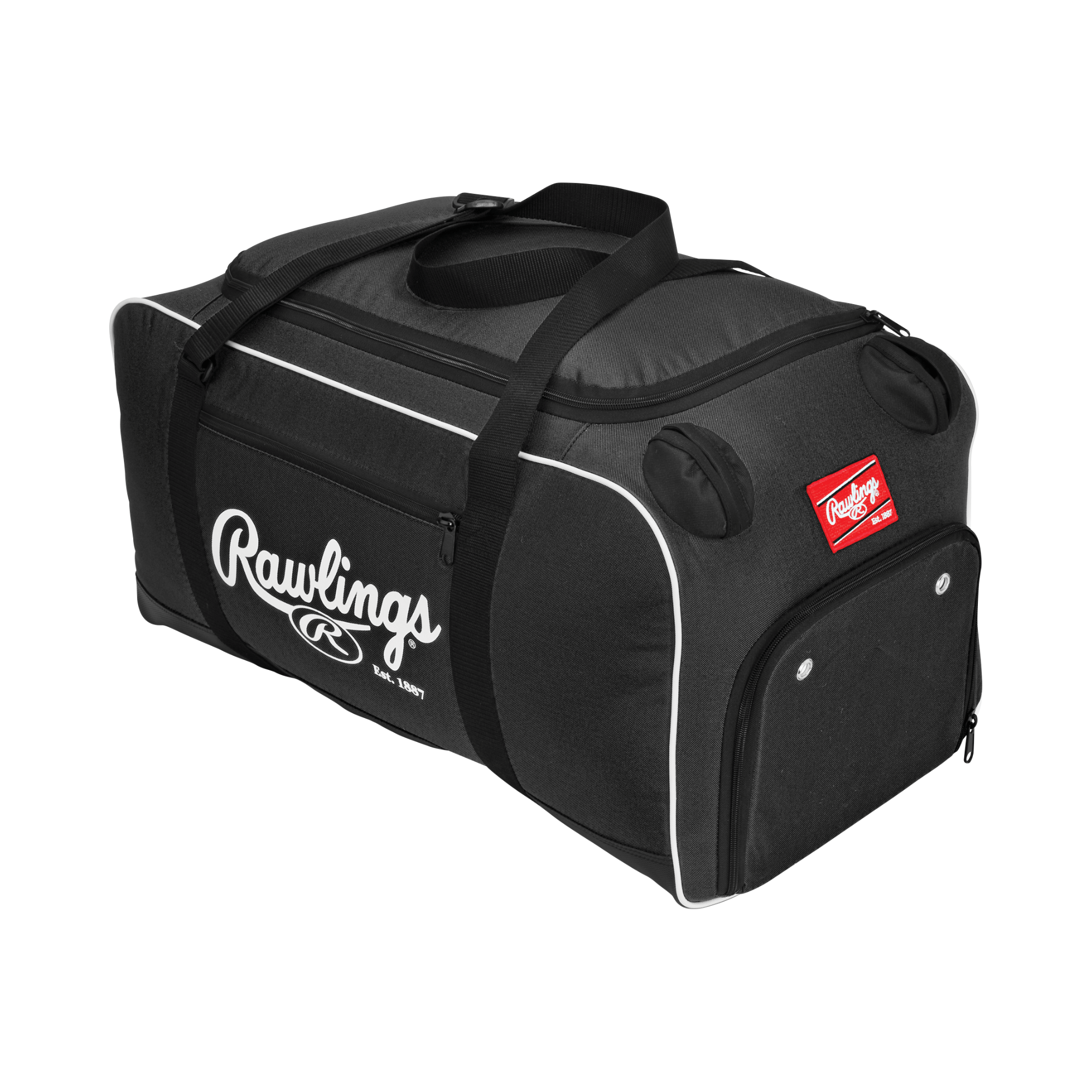 Black Rawlings Covert Duffle Bag with 2 bat sleeves and ventilated shoe compartment