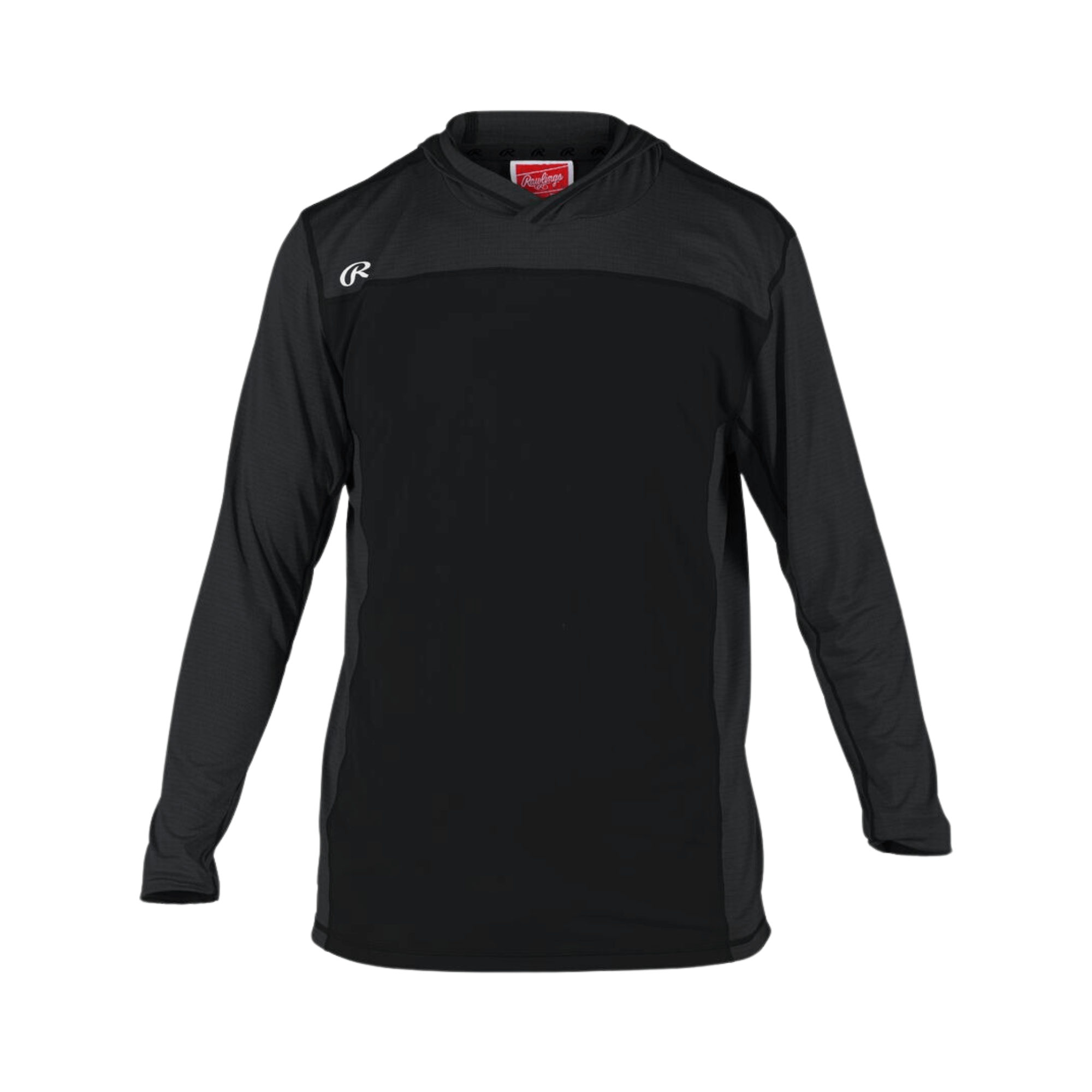 Rawlings Adult Colorsync Lightweight Hoodie in black, designed for comfort and breathability in intense workouts.