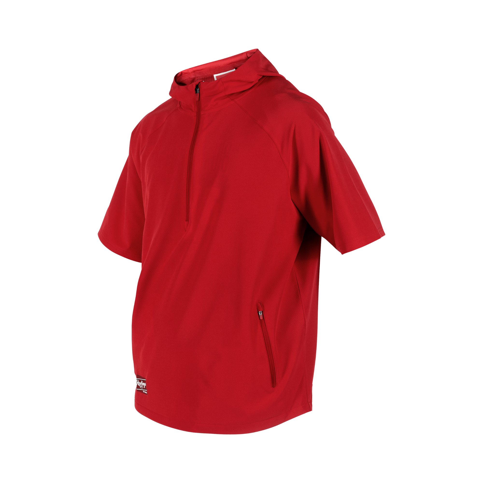 Red Rawlings Adult ColorSync Short Sleeve Cage Jacket with hood and zippered pockets for sporty styling and comfort.