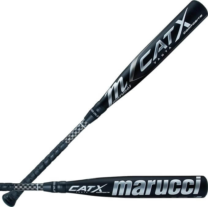 Marucci CATX Vanta Composite BBCOR -3 baseball bat featuring a sleek black design and balanced barrel profile for faster swings.