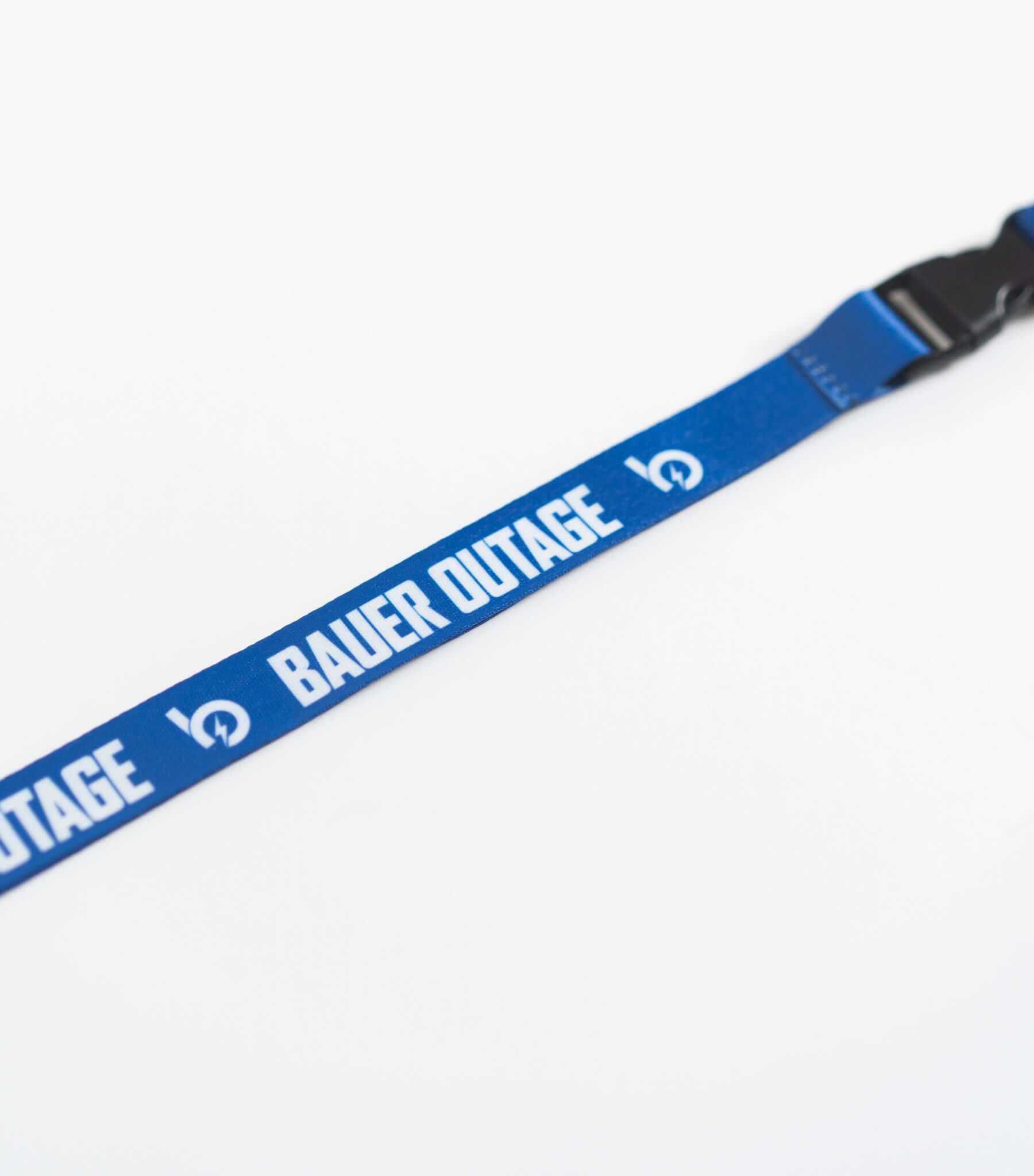 Bauer Outage lanyard in blue with breakaway buckle and keyring, perfect for fans and durable essentials.