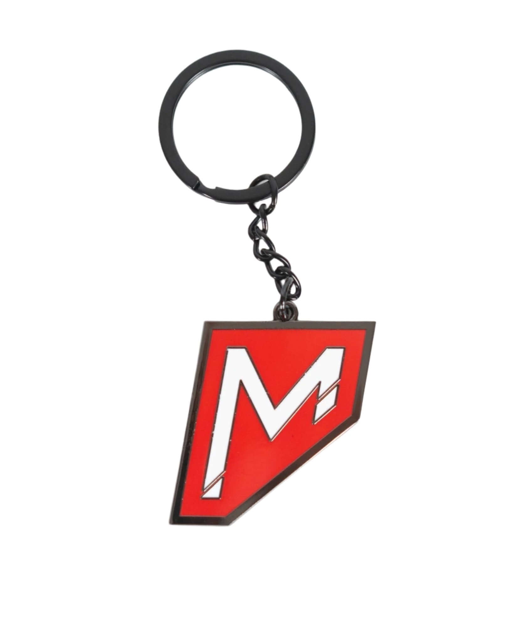 Momentum Keychain featuring a red enamel design and sturdy metal keyring for secure key organization.