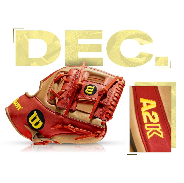 Wilson 100 GOTM December 2015 Sweet Lou A2K 1786 glove showcasing vibrant colors and detailed craftsmanship.