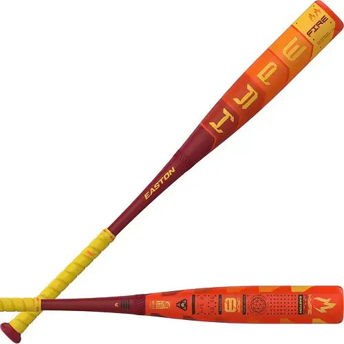 Easton Hype Fire 2025 (-8) USSSA baseball bat featuring bold colors and advanced Thermo-Composite technology.