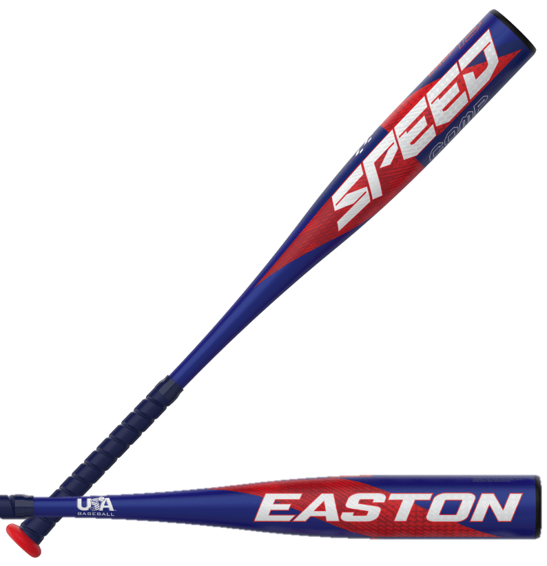 Easton Speed Comp -13 USA youth baseball bat with a vibrant blue and red design, featuring a lightweight construction for optimal swing speed.