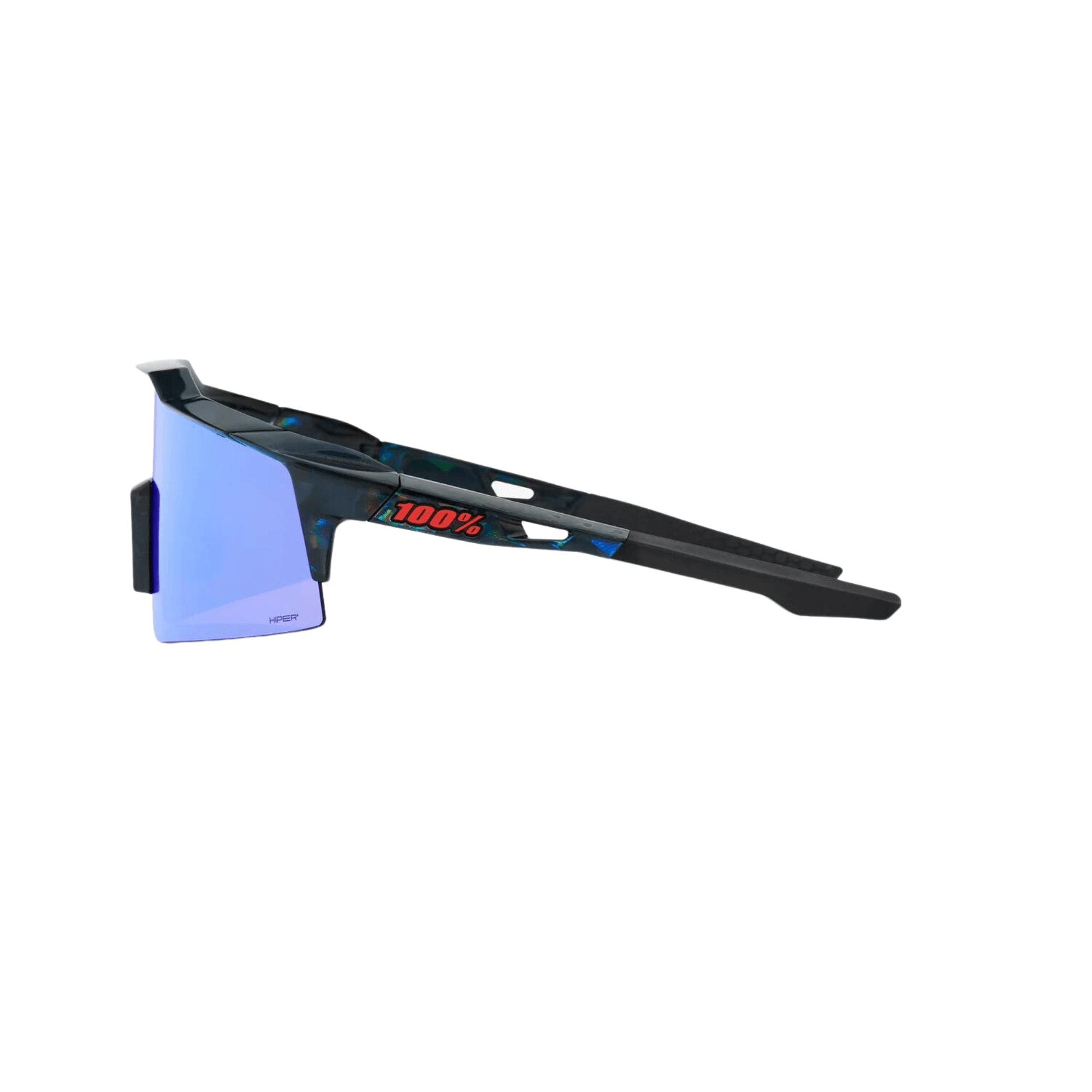 100% Speedcraft SL sunglasses with black frame and Hiper blue multilayer mirror lens for optimal vision and protection.