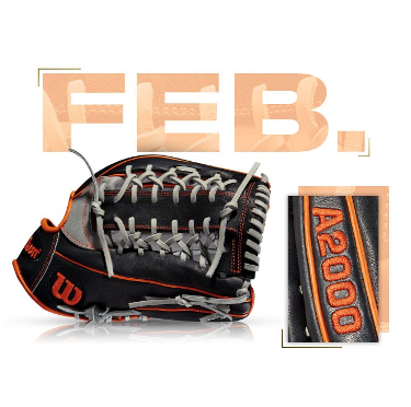 Wilson A2000 KP92 glove featured in February 2015 GOTM Fan Vote, showcasing black and orange design details.