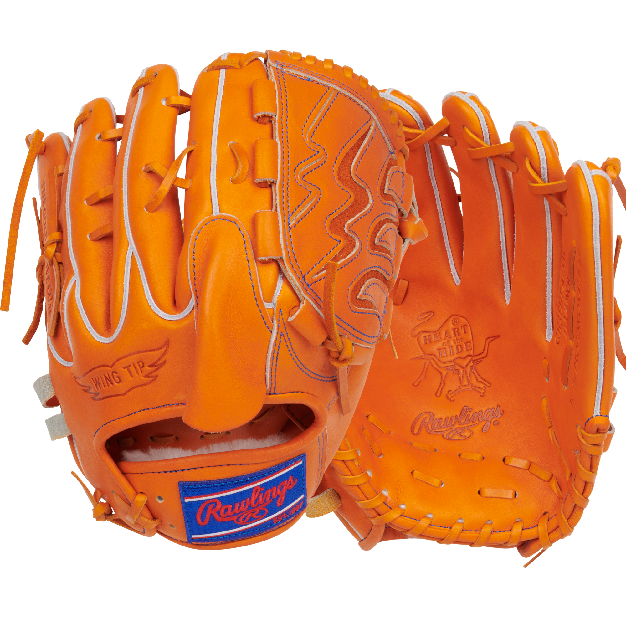 Back and palm view of Rawlings Heart of the Hide Japan Series 11.75" Orange glove.