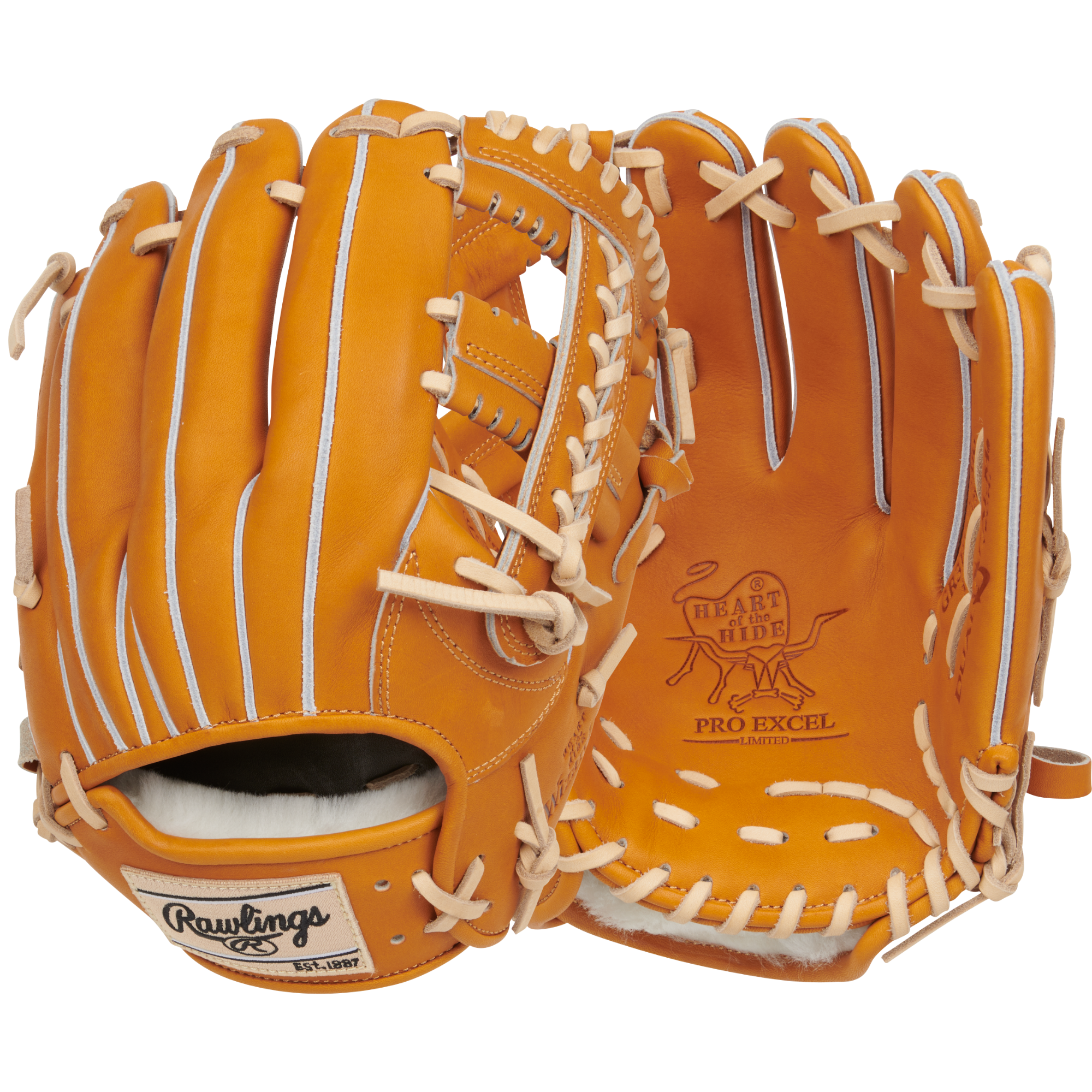 Back and palm view of Rawlings Heart of the Hide Japan Series 11.5" Rich Tan glove.