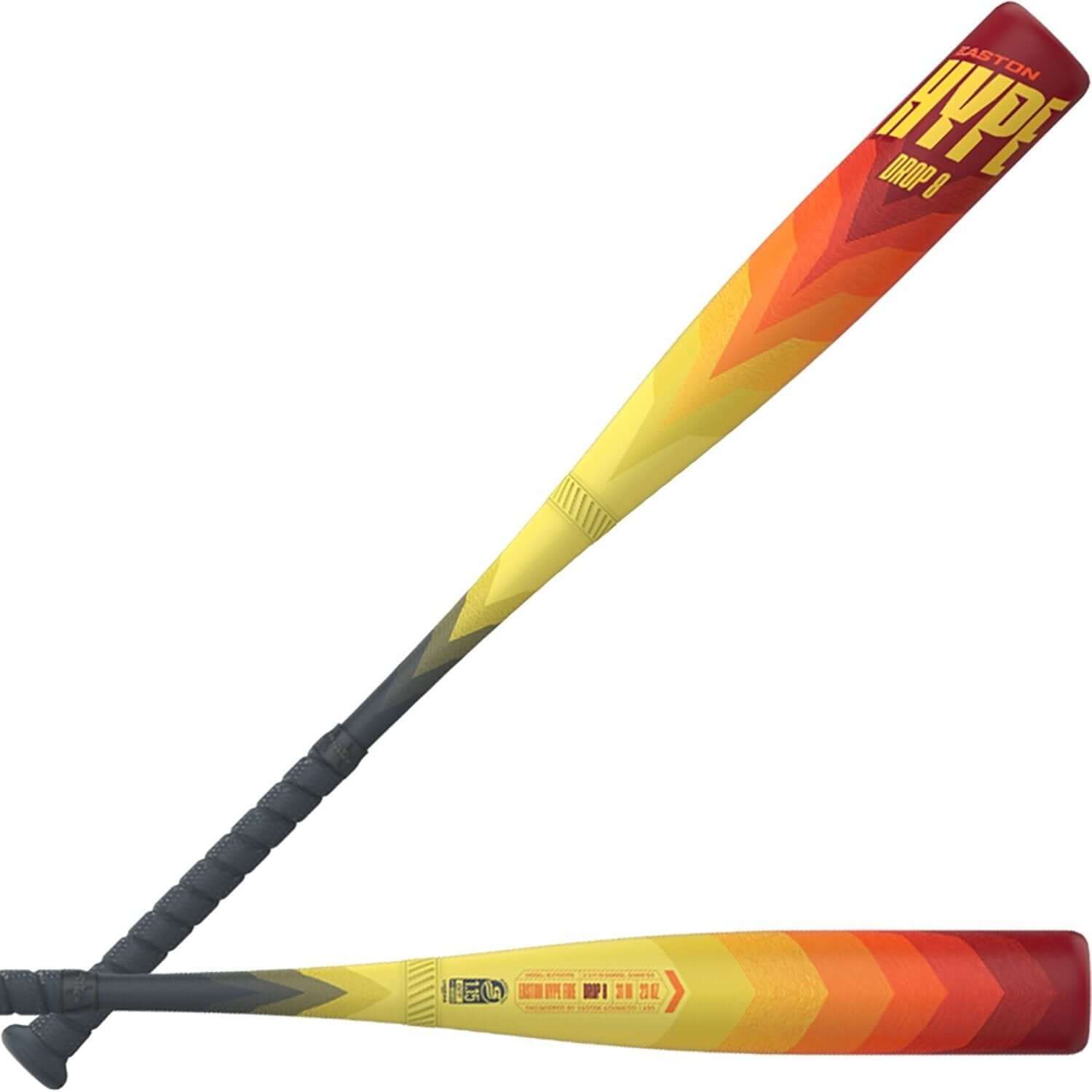 Easton Hype Fire 2024 -8 USSSA baseball bat with huge sweet spot and flame-inspired design