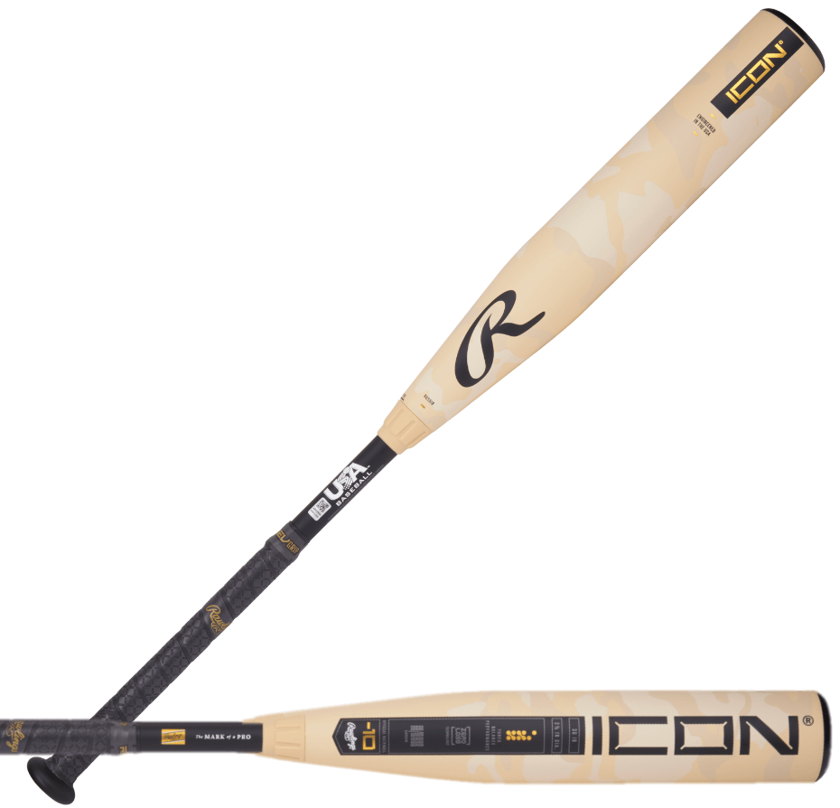 Rawlings Icon 2025 -10 USA baseball bat with In/Tense carbon composite and Zero-Loss collar for improved performance.