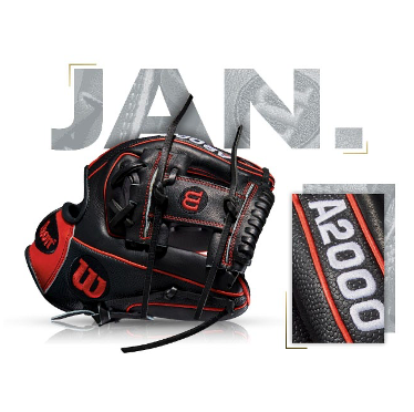 Wilson A2000 DP15 SS glove for January 2014, featuring a sleek black and red design.