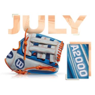 Wilson A2000 1787 glove from the July 2013 GOTM Collection, featuring David Wright's All-Star design in vibrant blue and orange.