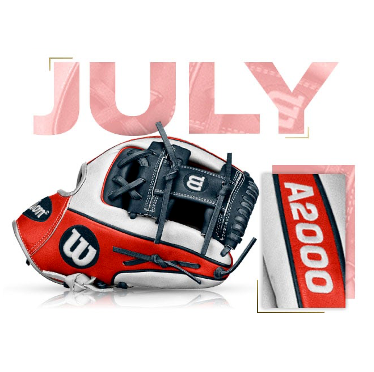 Wilson A2000 1786 glove from July 2017, featuring a striking red and white design, perfect for baseball enthusiasts.