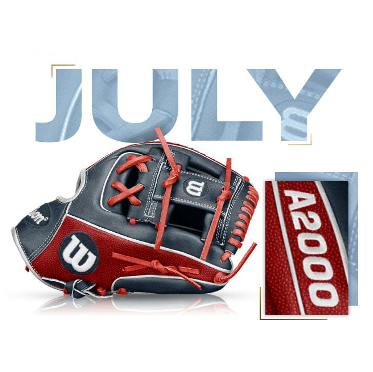 Wilson A2000 1786 SS glove, custom design for July 2018, featuring red lace and logo detail, ideal for players.