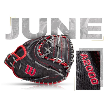 Wilson A2000 glove design featuring black leather with red accents, June 2020 special edition for Mitch Garver.