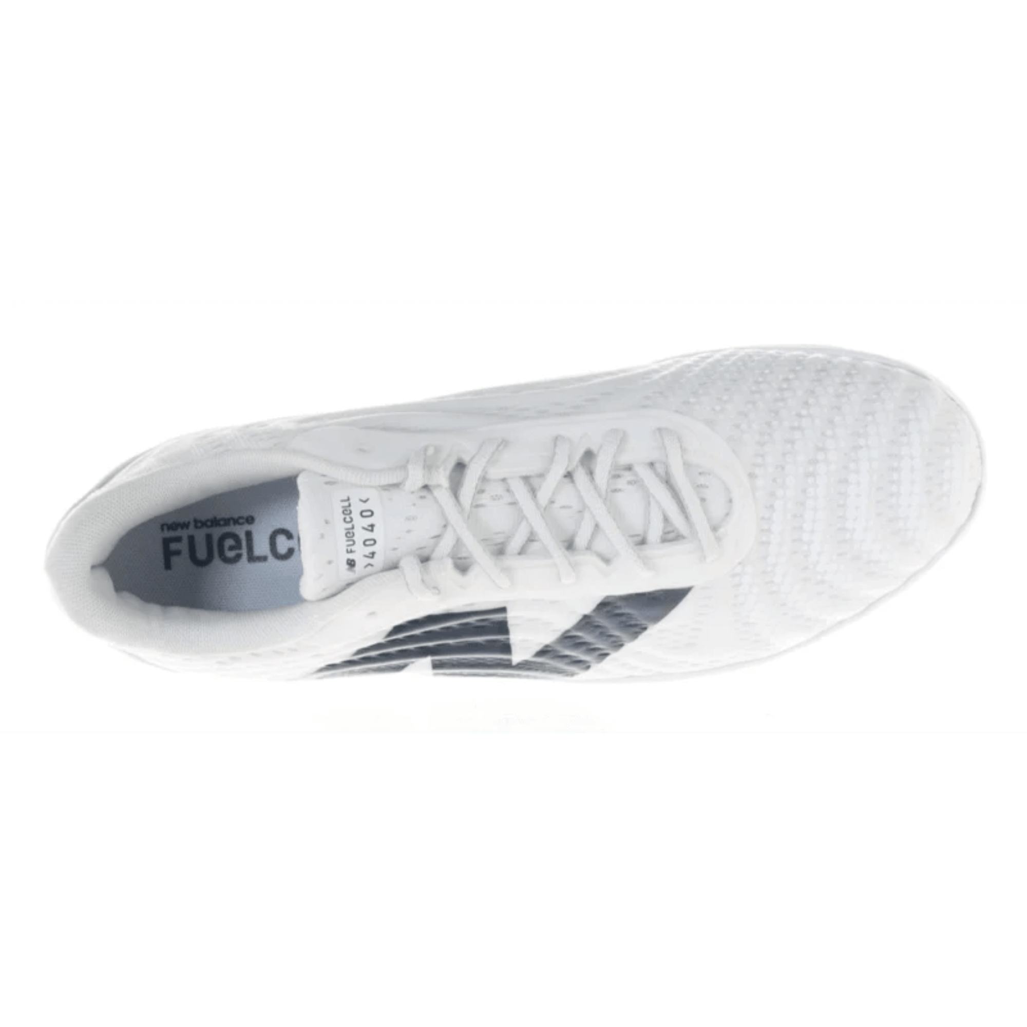 New Balance Fuel Cell 4040v7 Armed Forces Day shoe in white with black accents, showcasing the sleek upper design and cushioning technology.