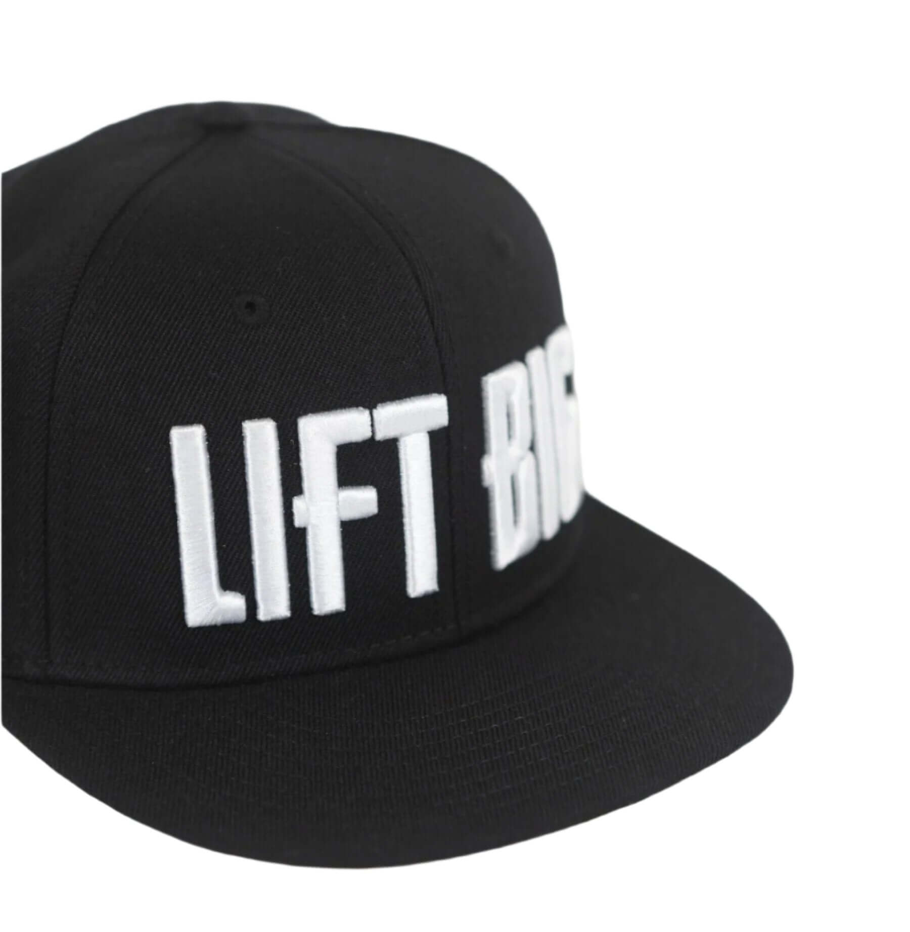 King of Juco Lift Big Snapback Hat in black featuring bold white lettering, perfect for gym enthusiasts and fans.