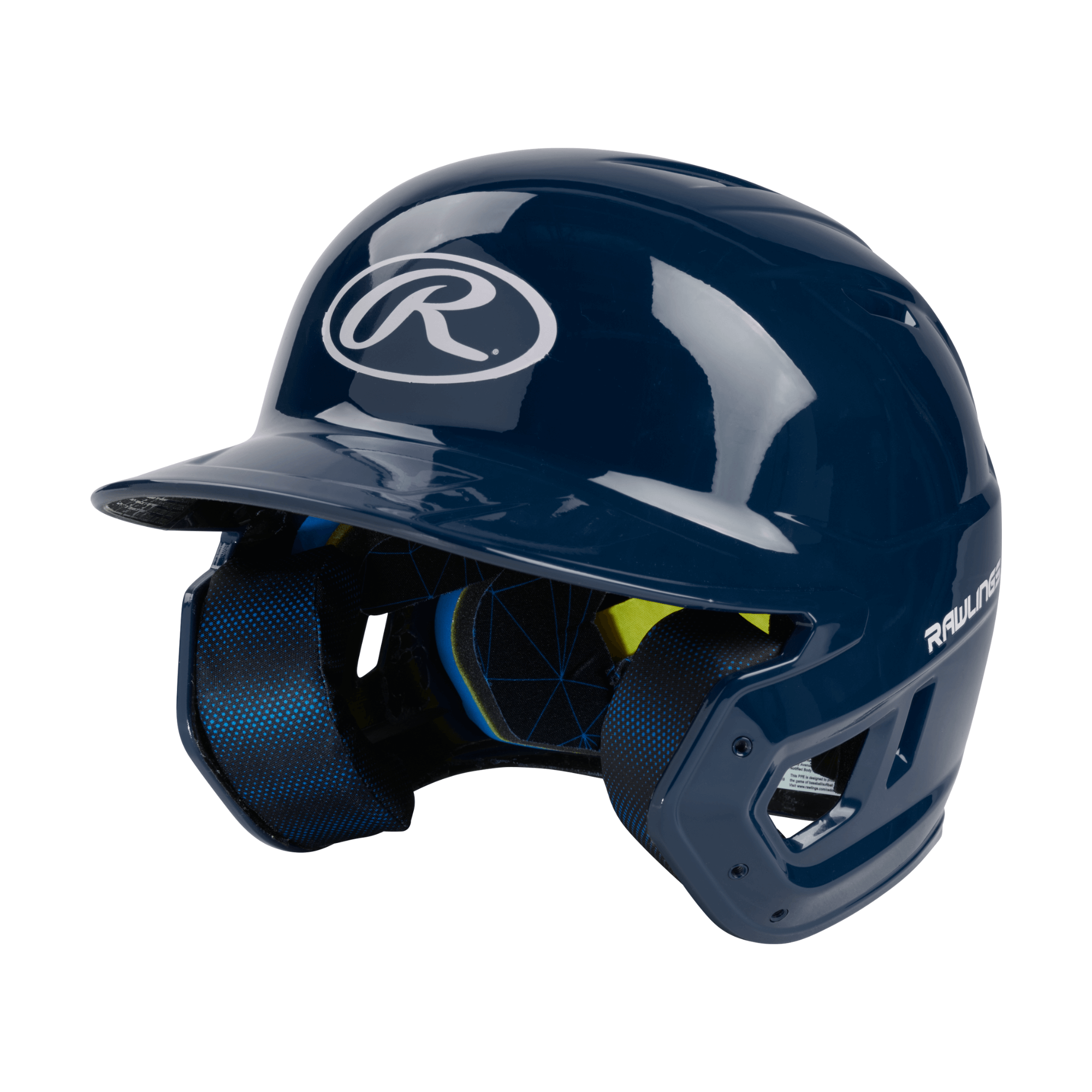 Rawlings Mach Glossy 1-Tone Navy Baseball Helmet with IMPAX foam interior for comfort and protection.