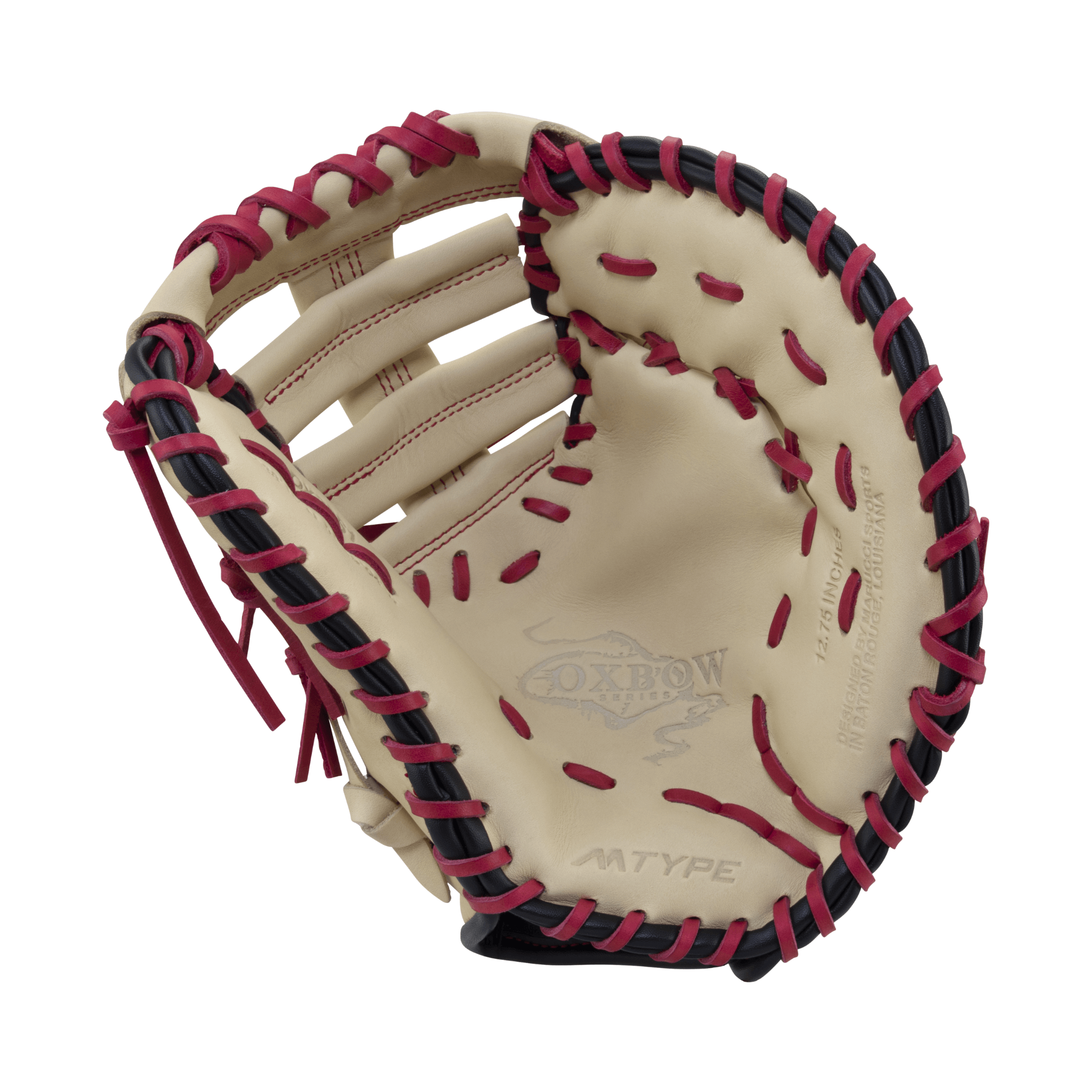 Marucci Oxbow M Type 38S1 12.75 First Base Mitt LHT, full-grain cowhide leather, deep shape.